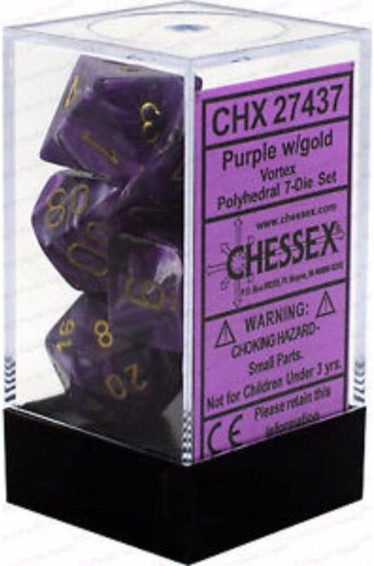 Chessex CHX27437 Dice-Vortex Purple/Gold Set, Multicolor, Large (18mm - 25mm)
