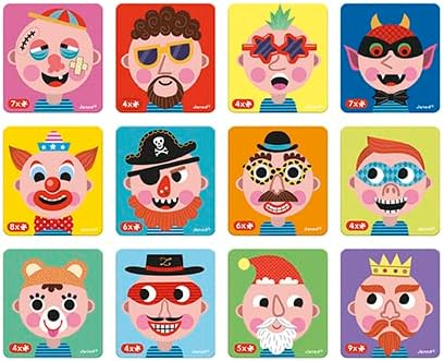 Janod Magnetibook 83 Pc Magnetic Boy Crazy Face Dress Up Game for Imagination Play - Book Shaped Travel/Storage Case Included - S.T.E.M. Toy for Ages 3+