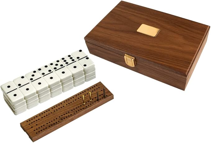 Alex Cramer 'Cabin Club' Classic Domino Set with Black Walnut Case - Premium Quality 28 Indestructible Double Six Dominoes (Double 6 Dominos Set)