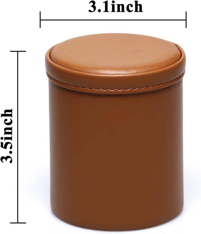 Leatherette Dice Cup Set, Camel Leather and Beige Velvet Interior Professional Dice Cup with 6 Black Dot Dice for Liars Dice Farkle Yahtzee Board Games, 1 Pack