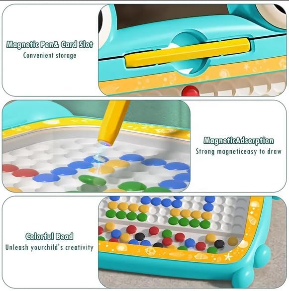 Magnetic Dots Board, Magnetic Drawing Board for Toddlers, Magnetic Drawing Board for Kids, Magnetic Dot Art with Magnetic Pen,Magnetic Tablet Toy for Airplane & Car Ride Activities for Kids (Cyan)