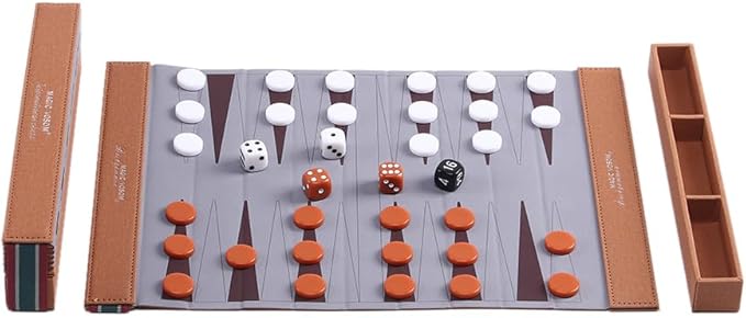 Backgammon Set for Adults, Travel Backgammon Set, Wrinkle-Resistant Foldable Chess and Checkers, Fun Outdoor Games for Family and Friends, Ideal Travel Game Set (Orange-Yellow)