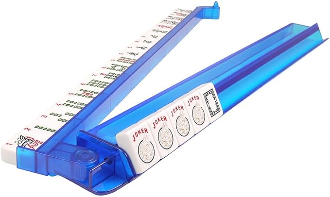 New! - American Mah Jongg Set 166 Premium White Tiles, 4 All-in-One Rack/Pushers, Denim Blue Soft Bag - Stylish Full Size Complete Mahjong Set