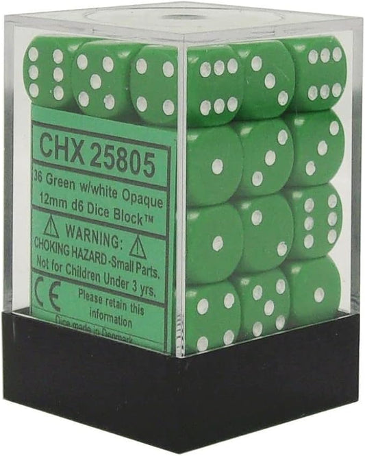 Chessex CHX25805 Dice-Opaque: 36D6 Green/White Set