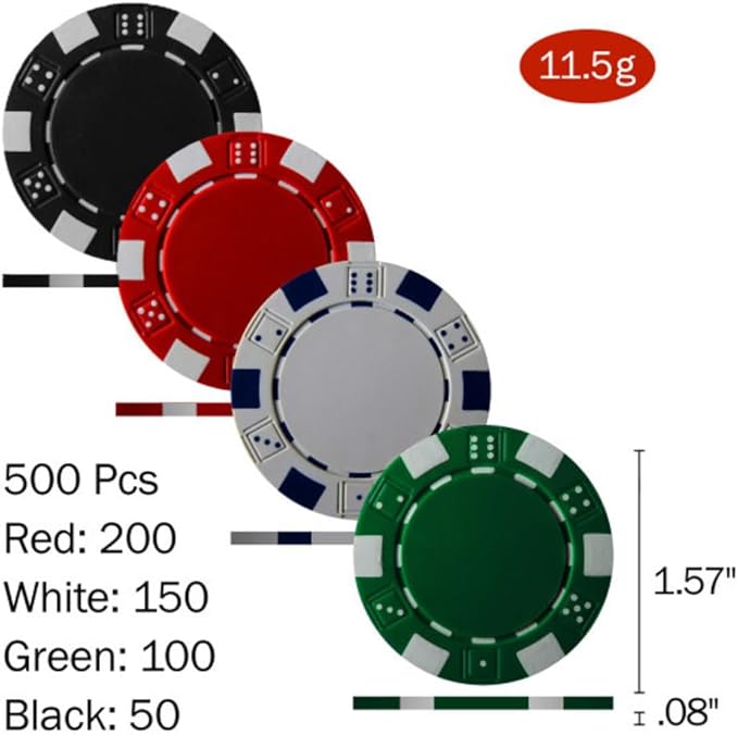 Poker Chip Set - 11.5g Poker Set with Cards, Buttons, Carrying Case, and 500 Poker Chips for Texas Hold'em and Blackjack Games by Trademark Poker