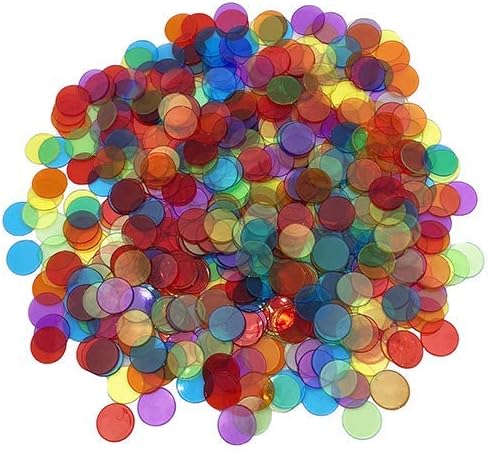 500 Pieces 3/4 inch Transparent 6 Color Bingo Counting Chips with Bag