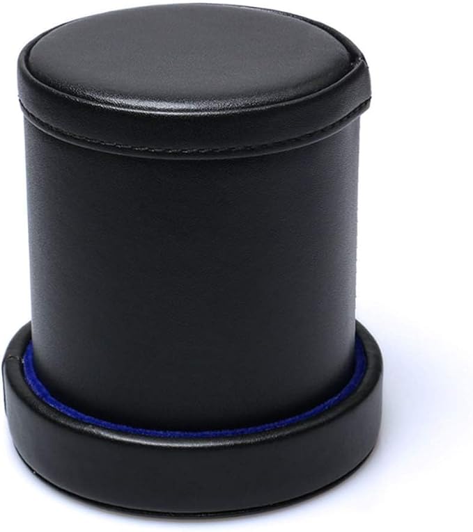 PU Leather Dice Cup with Lid, Blue Velvet Interior Quiet Dice Shaker Cup Including 6 BlueTranslucent Dice for Liars Dice/Farkle/Yahtzee Games, 1 Pack