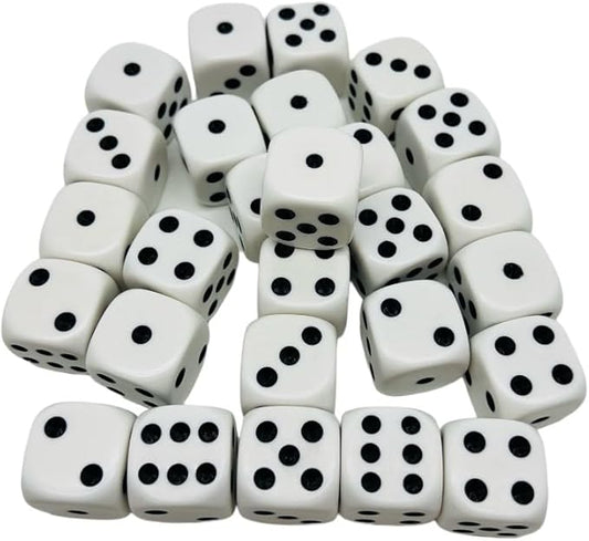 Large 25mm D6 Jumbo Dice, Set of 27, White with Black Pips