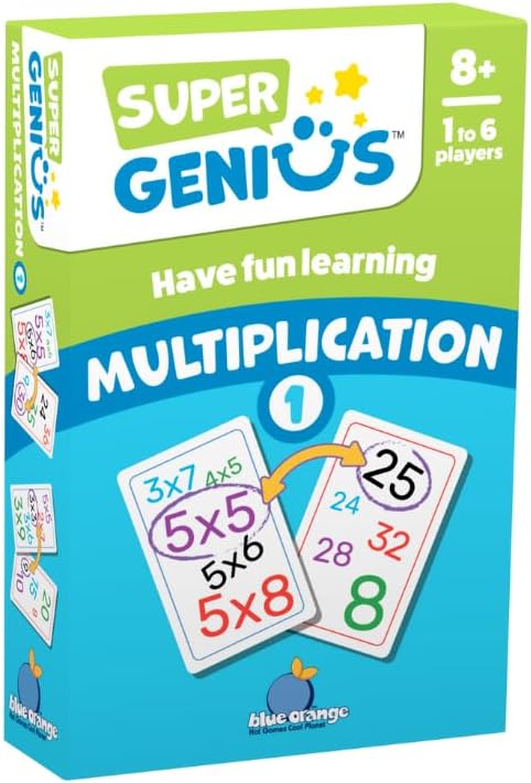 Super Genius Multiplication 1 - Tabletop Card Game, Fun Flash Card Concentration Matching Game for Kids, Ages 8 and up, 1-6 Players, Teacher Approved, Learn Your Times Tables, by Blue Orange Games