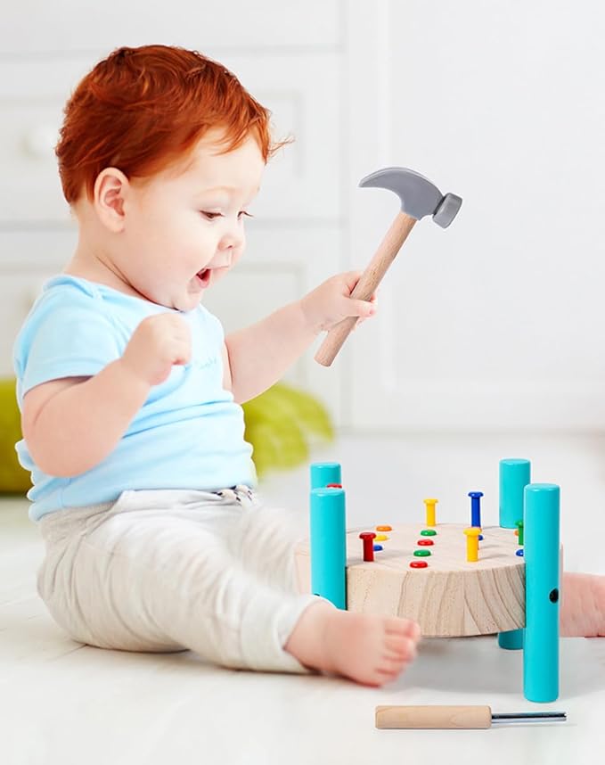Wooden Baby Workbench Pounding Hammer Toy for Toddlers,STEM Educational Preschool Learning Toys for Kids