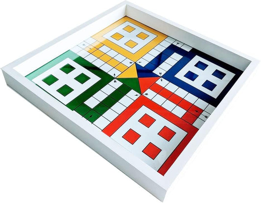 Ludo Board Game with Glass Top17inch x 17inch, Ludo Board Game with 16 Tokens and 2 Dice, Board Game for Family Adults Christmas Thanksgiving Birthday Party Supplies Rustic Vintage Home Decor Gifts