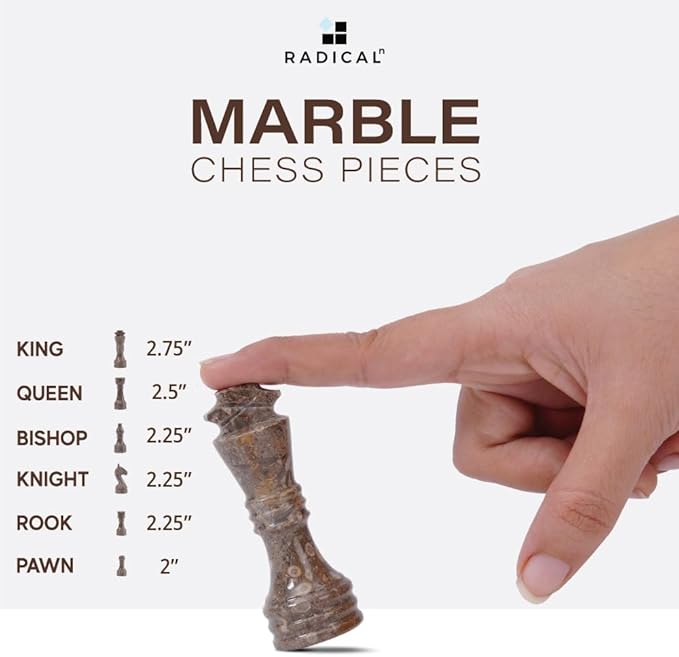 Radicaln Marble Chess Set 12 Inches White and Grey Oceanic Handmade Board Game Chess Sets for Adults - 2 Player Games for Adults - 1 Chess Board & 32 Chess Pieces - Chess Game