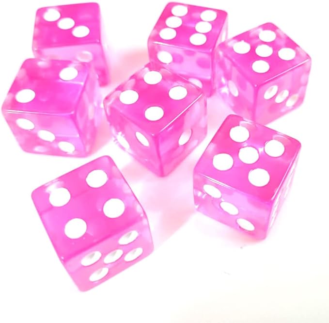 19mm Gaming Dice D6 Six-Sided Transparent Casino Dice (Pink, 5pcs)