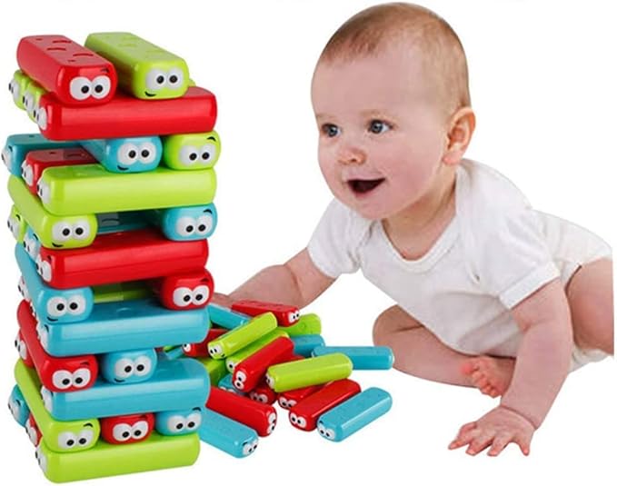 wonuu Timber Tower Block Stacking Game Colored Cartoon Plastic Building Blocks Board Educational Toy Game