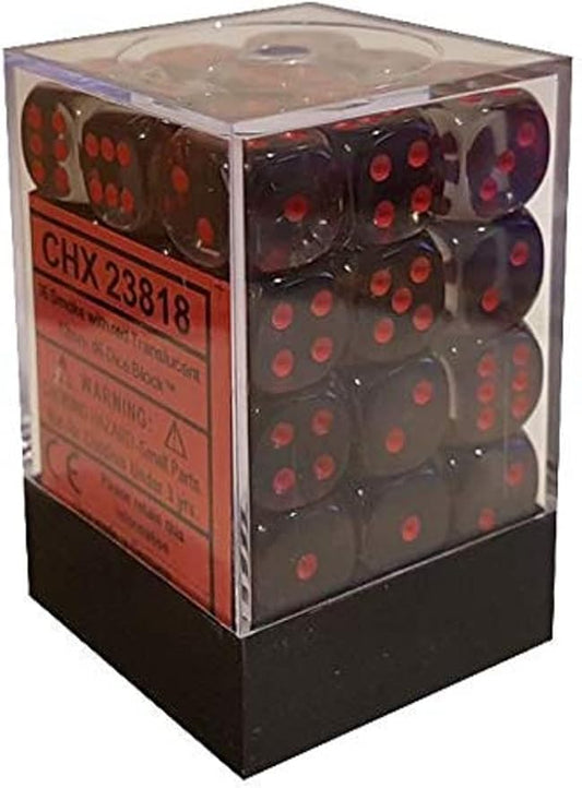 Chessex D6 12mm Smoke w/Red (36) (CHX 23818)