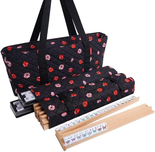 New! - American Mahjong Set The Artisan Collection: Butterfly Series – in Black Poppy Soft Bag