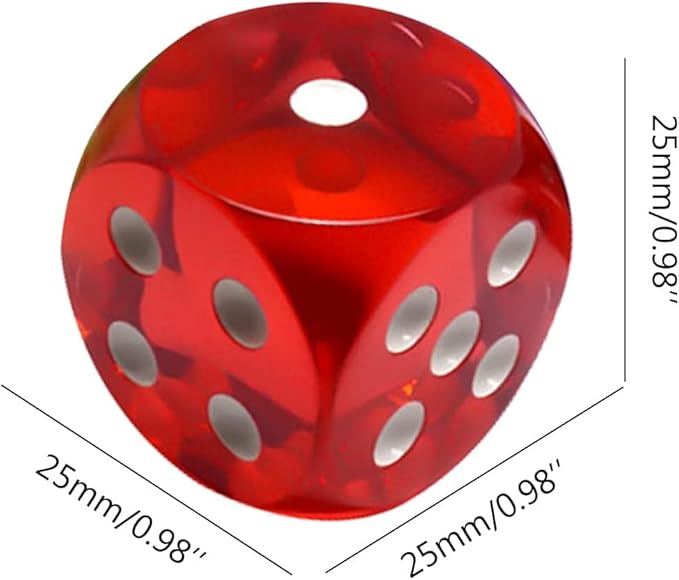 5pcs Professional-Grade Crystal Dice - 25mm Waterproof 6-Sided Precision Gaming Dice with Anti-Slip Numbers, Standard Size for Board Games, RPGs,Casino Nights (Transparent Color Set)