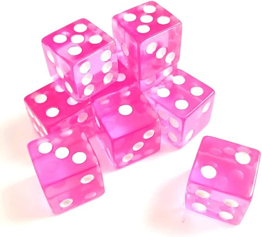 19mm Gaming Dice D6 Six-Sided Transparent Casino Dice (Pink, 5pcs)