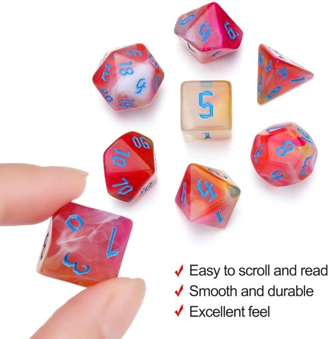 7pcs/Set D4 D6 D8 D10 D12 D20 Dichromatic Polyhedral Dices for Beginner Role Playing Game D&D Dice Set Party Table Board Game Supplies，with A Silver Pouch(YellowBlack)