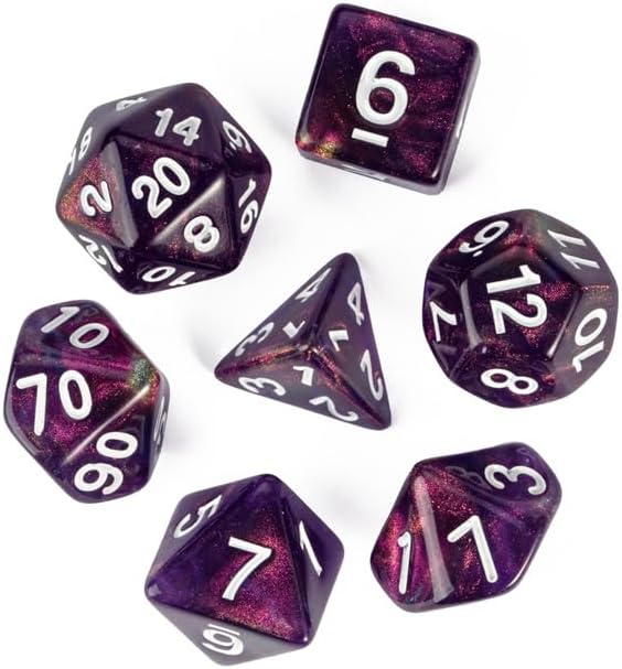 7-Die DND Dice Set Polyhedral Dice Set with a Leather Bag, D&D Dice Set for Dungeons and Dragons, RPG, MTG Table Games (T/Purple)