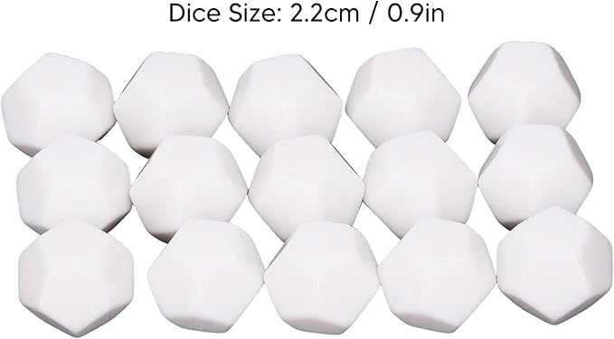 12 Sided Blank Dice, Plastic Write On Cubes Teaching Gaming 30PCS Polyhedral for Education, D12 22mm Blank White Color Dice 12 Sided Can Be Written by Marker Pen for Board Games Accessories