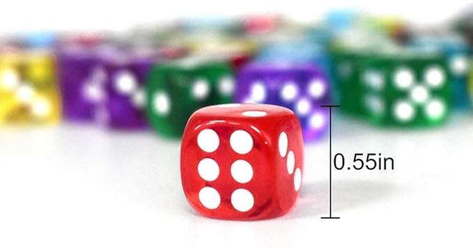 50 of Pack 14MM 6 Sided Dice Set Translucent Colors Dice, with Black Pouch for Board Game
