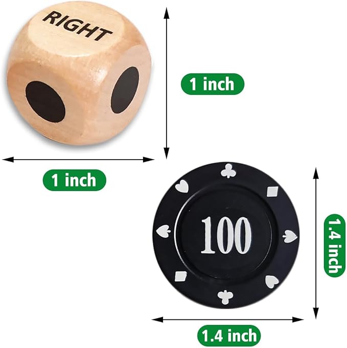 ZLIXING 3 Pcs Dice with 50 Pcs Poker Chips for Left Right Center Dice Game Set Family Board Games Travel Party Funny Cool Stuff Gadgets