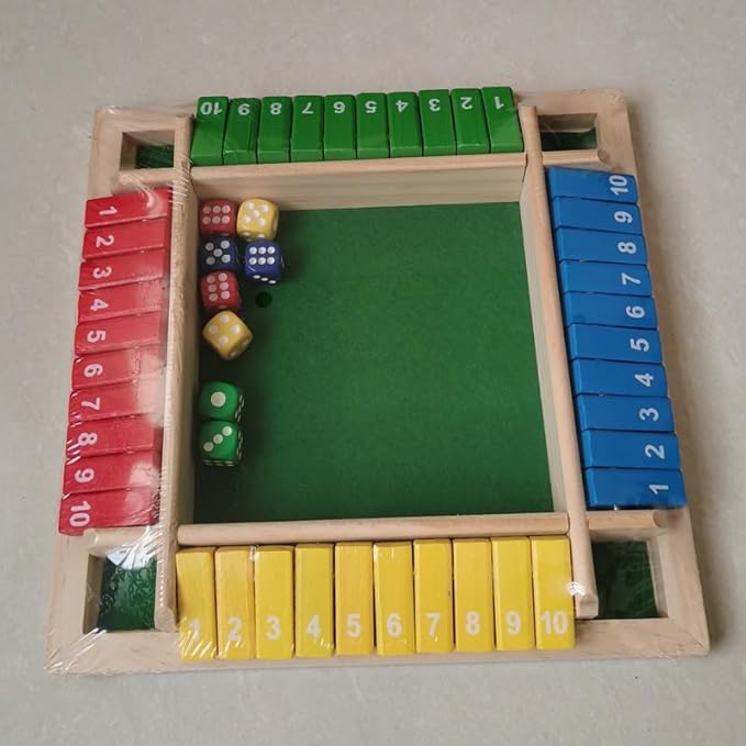 Wooden 4 Players Shut The Box Dice Game, 8 Inches 2-4 Player Family Wooden Board Table Math Games Classics Tabletop Version and Pub Board Game 8 Dices for Classroom,Home,Party or Pub
