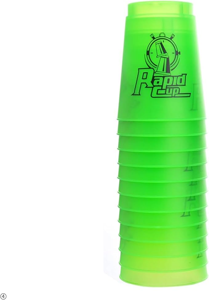 DEWEL Stack Game with 15 Stack Ways, 12pc Cup Set, Sport Stacking Cups BPA-Free, Classic Family Game, Great Gift for Stack Games Lover. (Green)