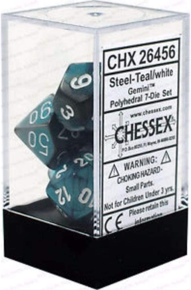 Chessex CHX26456 Dice-Gemini Steel-Teal/White Set, One Size, Multicolor