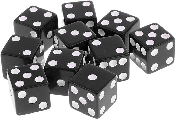 1Set Black of 10 6-Sided Numbers Dices Dice Game Tools Design，Standard Game Dice，Dice and Accessories