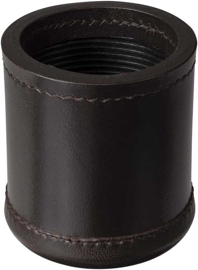 WE Games Professional, Handmade Dark Brown Leather Dice Cup Set - 5 Dice & Cloth Carry Bag