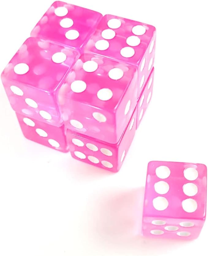 19mm Gaming Dice D6 Six-Sided Transparent Casino Dice (Pink, 5pcs)