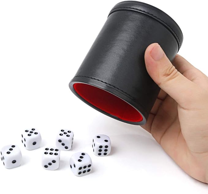 Felt Lined Professional Dice Cup - with 6 Dice Quiet for Yahtzee Game (Black-No Lid)