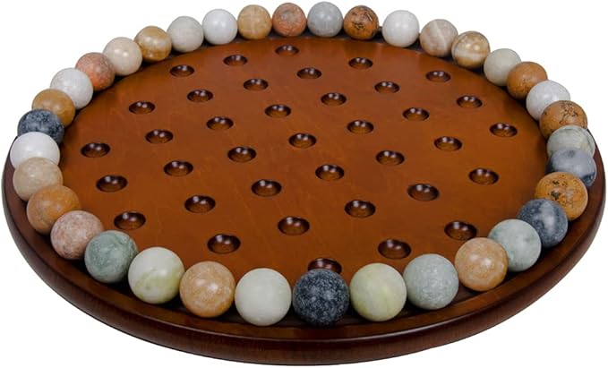 Arolly 15.7 Inch Handcrafted Solitaire Board Game Set with 36 Natural Assorted Marbles Mahogany Wooden Finish Authentic Handmade Boards for Adults on Any Occasion