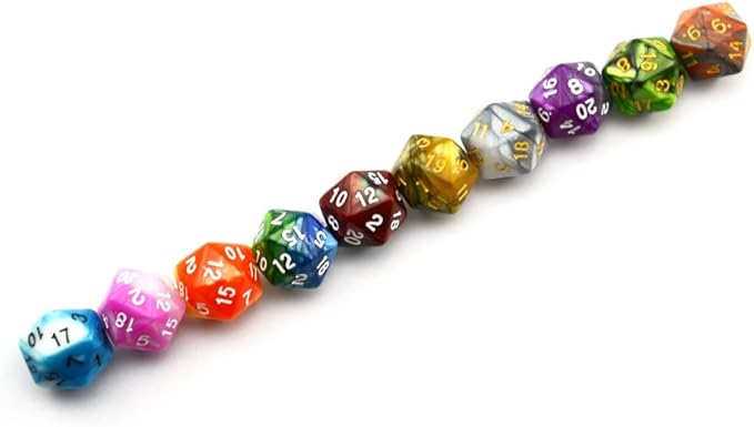 SmartDealsPro 10-Pack 20 Sided Dice D20 Polyhedral Dice for DND RPG MTG Table Game (Double Color)