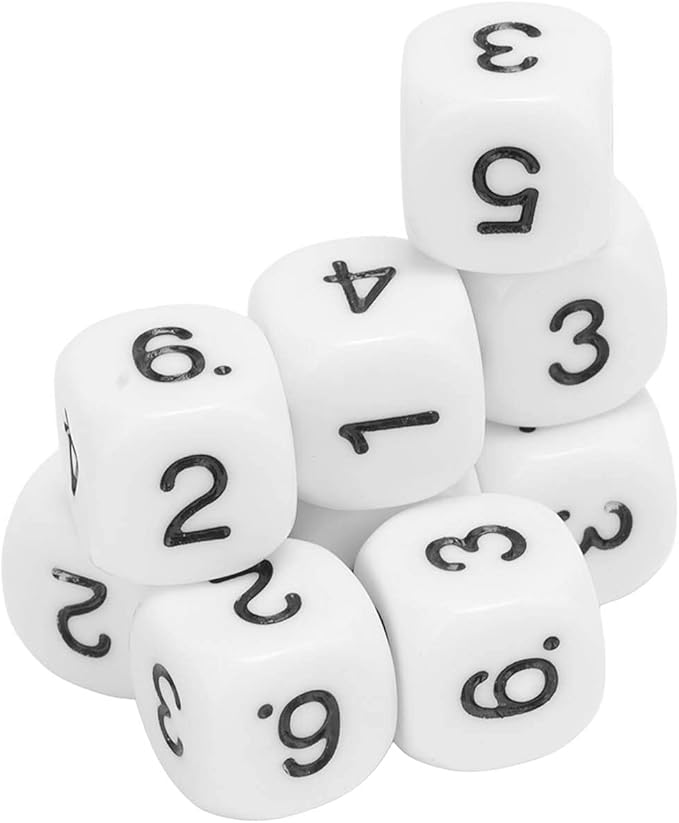 Number Dice, 20PCS Plastic 6 Sided Game Dice 16mm Round Corner Polyhedral Dice Set for Numeral Teaching Board Games (White)