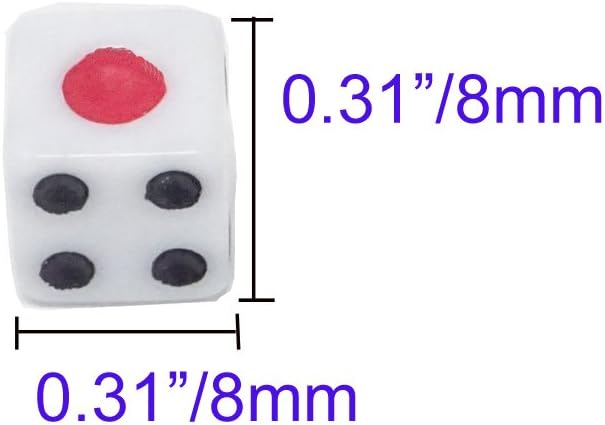 100pcs 8mm White Dice with Black Pips Dots for Board Games, Activity, Casino Theme, Party Favors, Toy Gifts by Gocomcom
