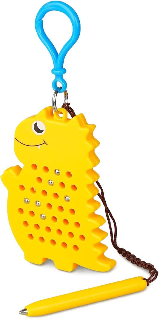 Magnetic Drawing Board for Kids Toddlers with Beads and Magnet Stylus Pen - Keychains Magnetic Dot Art Airplane & Car Ride Road Trip Activities Travel Toys for Kids (Yellow Dinosaur)