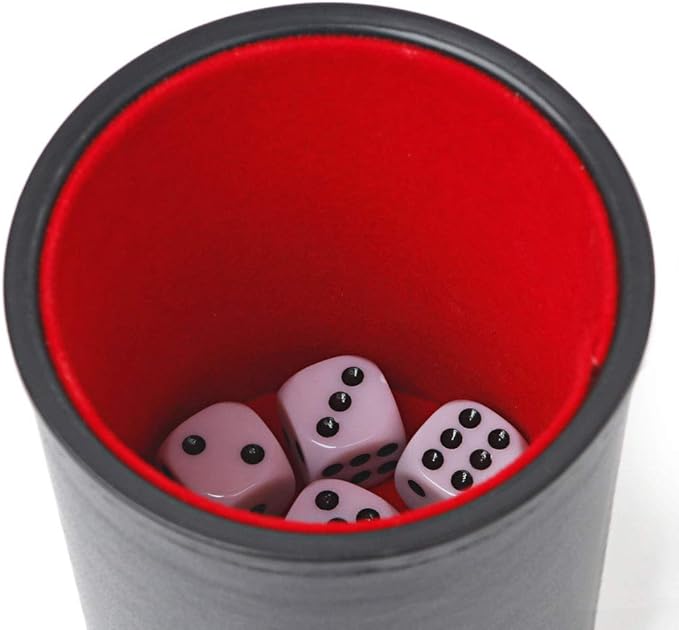 Felt Lined Professional Dice Cup - with 6 Dice Quiet for Yahtzee Game (Black-No Lid)