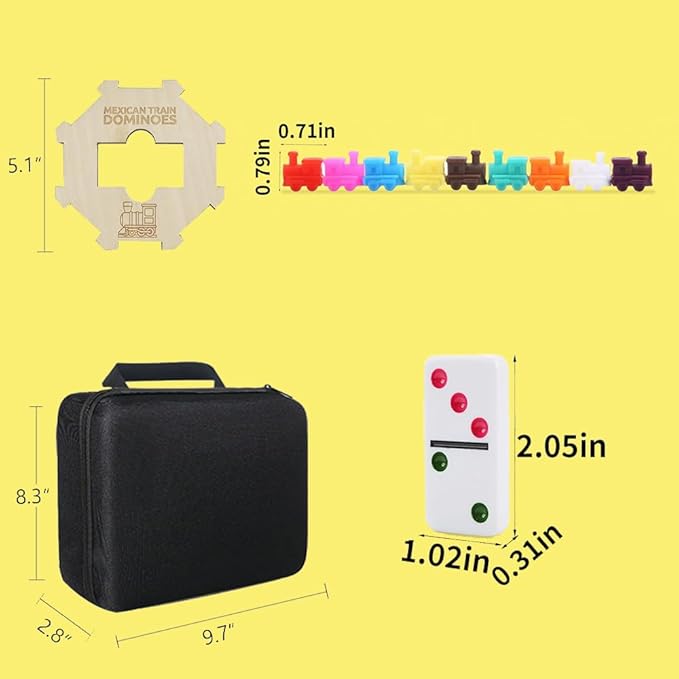 Double 12 Mexican Train Dominoes, 91 Tiles Dot Dominoes Games in Portable Case with 9 Trains Instruction Booklet Score Pads and Octagon Shape Hub Family Party Table Games