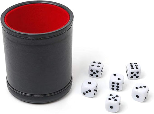 Felt Lined Professional Dice Cup - with 6 Dice Quiet for Yahtzee Game (Black-No Lid)