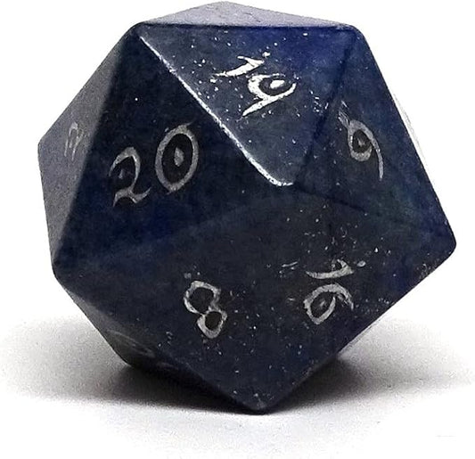 Single D20 Semi Precious Stone Dice with Elvenkind Font (Lapis Lazuli - Silver)