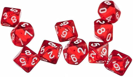 10 Pcs Red D10 Polyhedral Dice, 10 Sides Acrylic Dice Transparent Dice for Table Games, Role Playing, Family Party Favor,Dice and Accessories