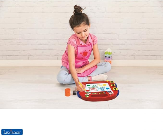 LEXIBOOK CRNI550 Super Mario Brothers Multicolor Magic Magnetic Nintendo Drawing Board, Artistic Creative Toy for Girls and Boys, Stylus Pen and Stamps, Red/Blue