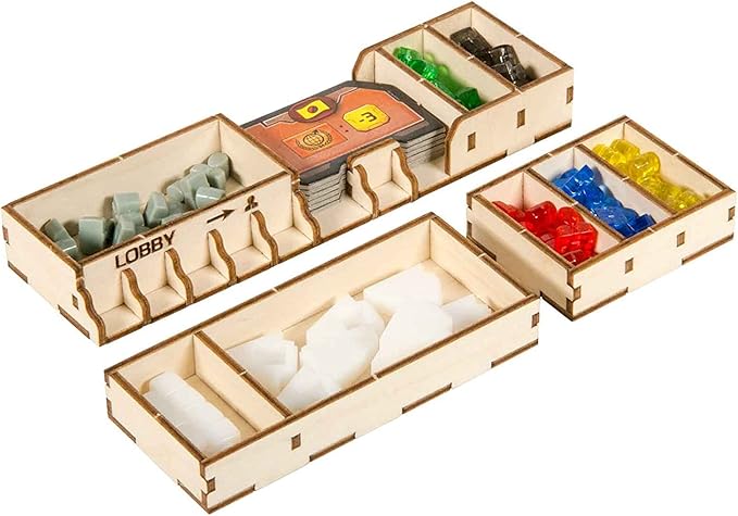 The Broken Token Terraforming Mars Compatible Expansions Game Organizer - Wood Storage Box with Multiple Trays & Card Shoe - Wooden Game Organizer
