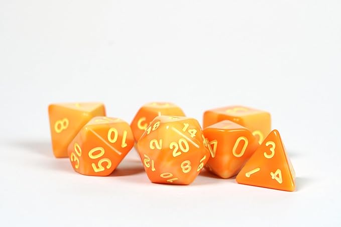 1985 Games Orange Kawaii Cat Dice Set – Milk Carton-Inspired Dice for DND | TTRPGs & Tabletop Roleplaying