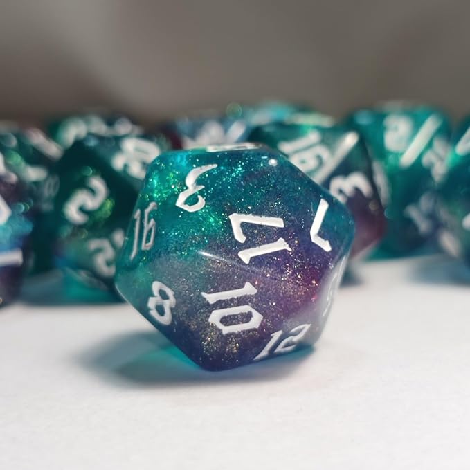 10PCs D20 Polyhedral Dice Set 22mm for DND RPG MTG Dungeons and Dragons Dice (Purple+Green)