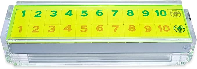 Luxury Rummy Tile Set Game in Handmade Acrylic Case with 4 Racks Included (Neon Green)