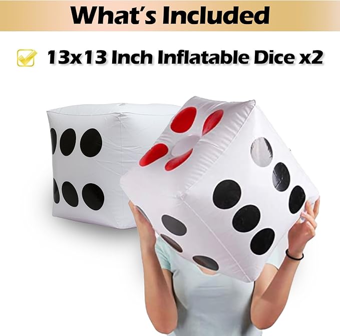 Inflatable Dice 13 Inch Jumbo Novelty Giant Blow up Large Inflatable Big Dice for Party Game Pool Party Board Game Christmas Party New Year eve Party Birthday Party